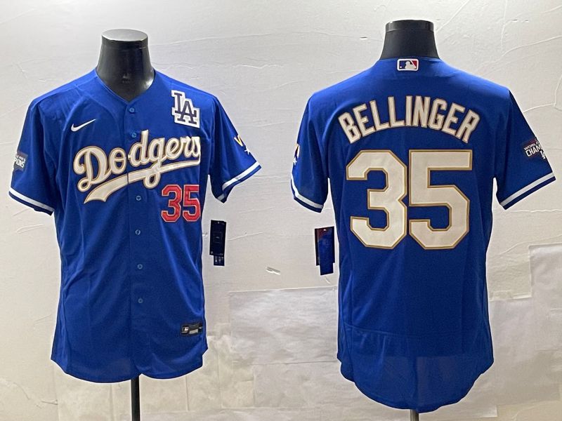 Men Los Angeles Dodgers #35 Bellinger Blue Gold Elite 2025 Nike MLB Jersey style 8